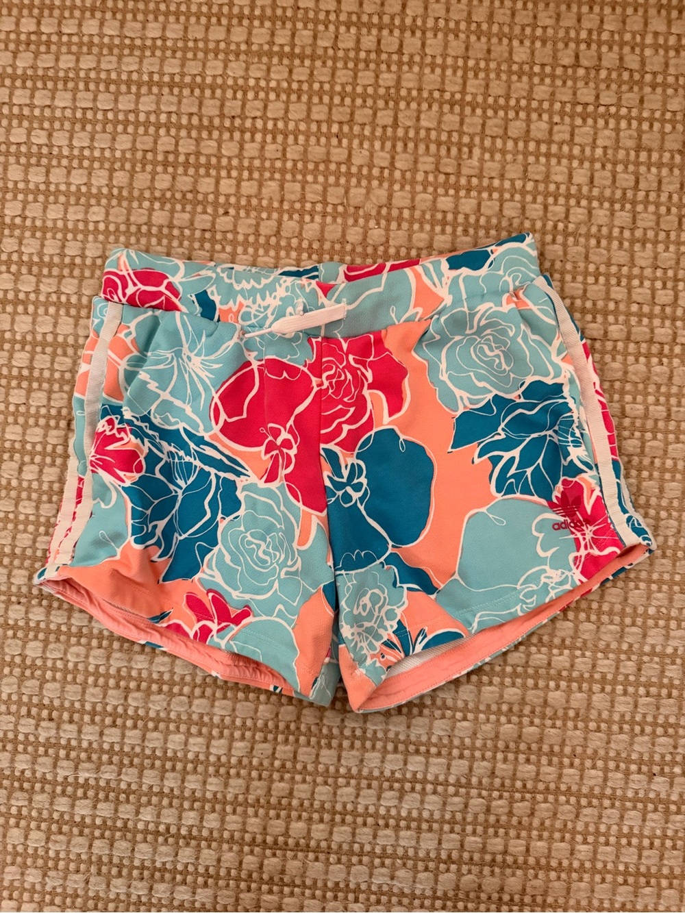 adidas Floral Athletic Shorts in Coral, Teal & Pink